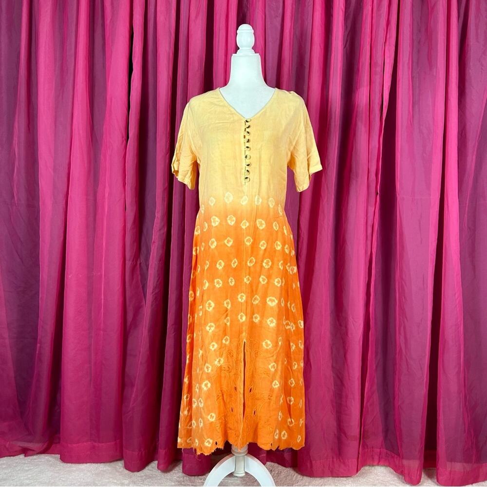 Pagoda orange hombre and eyelet slit midi dress, size M - L